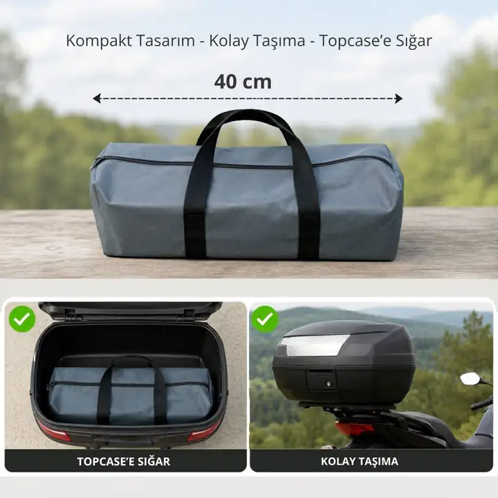 40 cm'lik çantasıyla motosiklet topcase'ine sığan KVOX Axis Iron masa