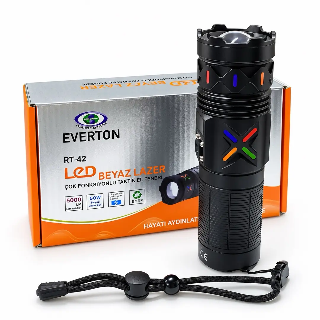 Everton RT-42 50W 5000 Lumen Lazer LED Şarjlı Çok Fonksiyonlu Taktik El Feneri 2