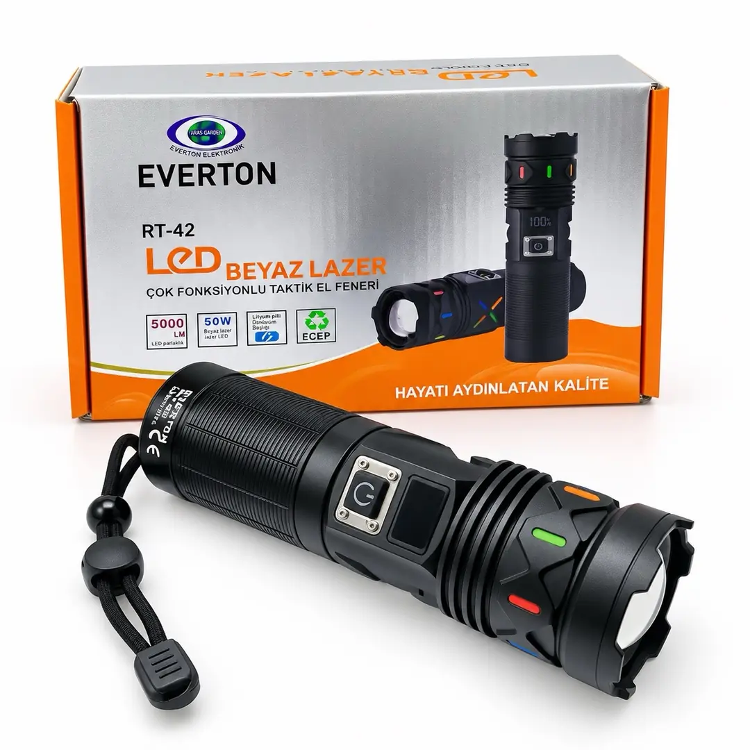 Everton RT-42 50W 5000 Lumen Lazer LED Şarjlı Çok Fonksiyonlu Taktik El Feneri 3