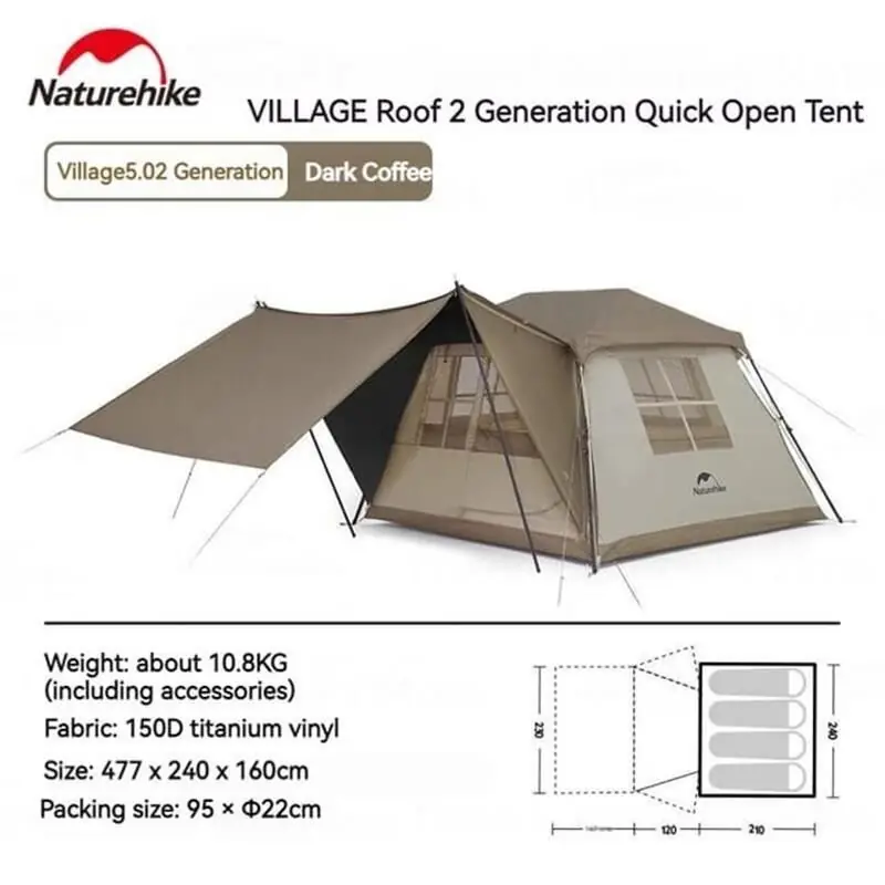 Naturehike Village 5.0 2.Nesil Otomatik Kurulum Çadır 2